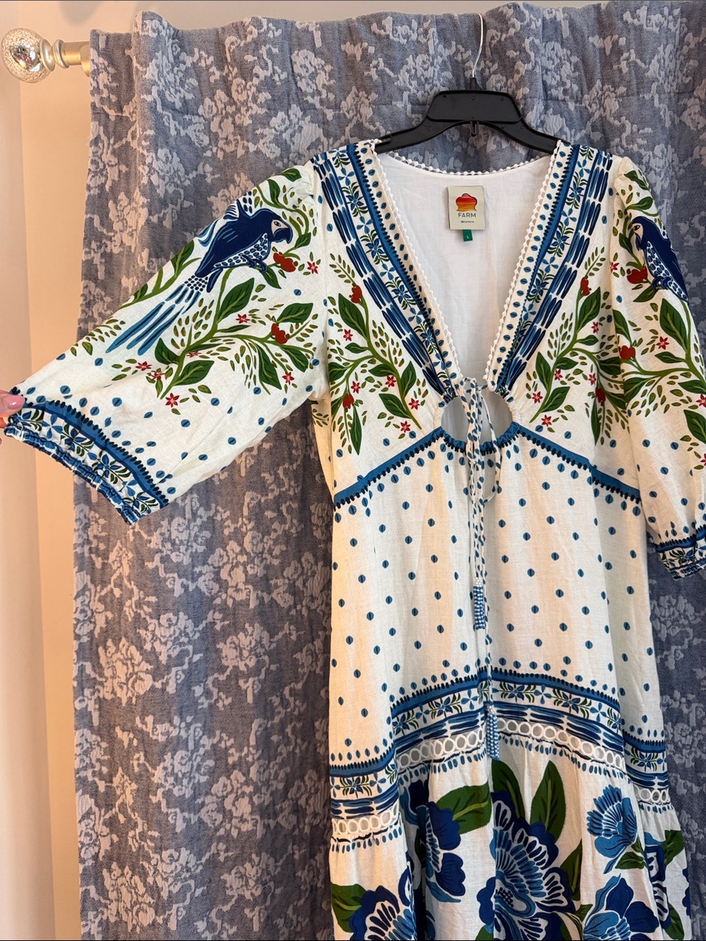 FARM Rio White Maxi Dress with Blue and Green Floral Print - Picture 3 of 4